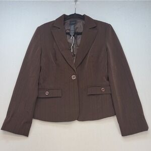 My Michelle Blazer Jacket Women Large Brown Professional Pinstripe Single Button